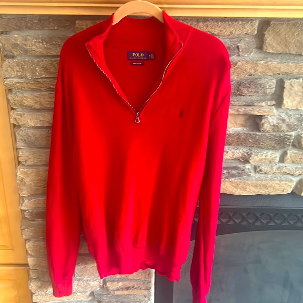 Mens Medium Red Ralph Lauren Polo Half zip